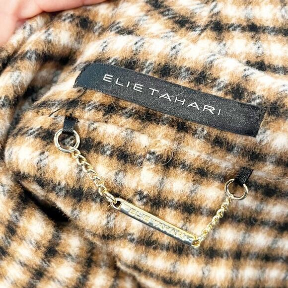 Elie Tahari Vienna Belted Wool Blend Plaid Wrap Coat Jacket Tan Small - Picture 3 of 10